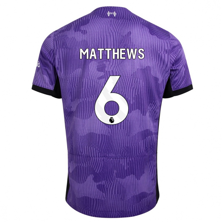 キッズフットボールジャスミン・マシューズ#6紫サードユニフォームシャツ2023/24ジャージーユニフォーム