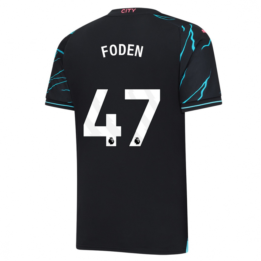 キッズフットボールフィル・フォーデン#47濃紺サードユニフォームシャツ2023/24ジャージーユニフォーム
