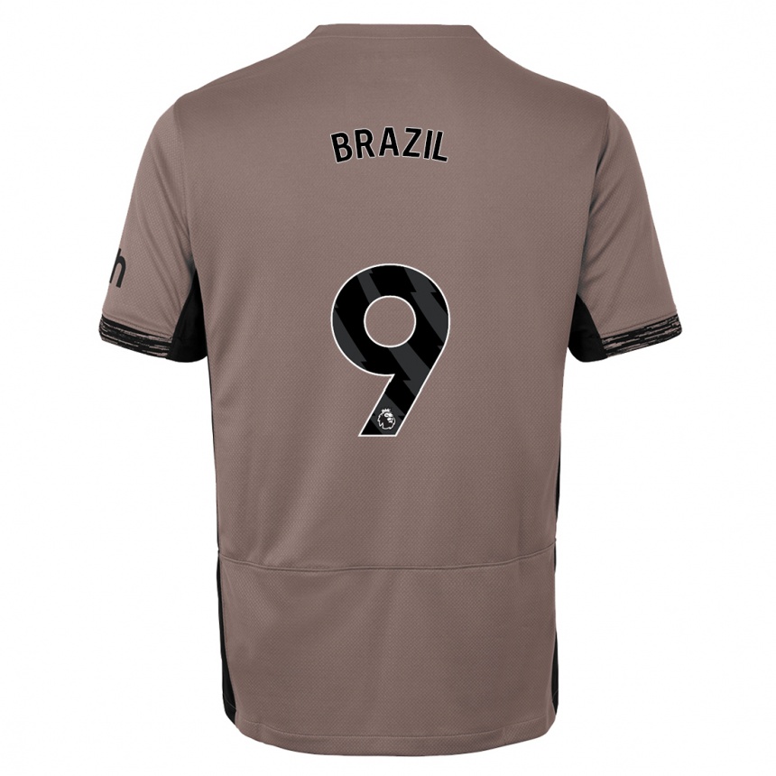 キッズフットボールエリー・ブラジル#9ダークベージュサードユニフォームシャツ2023/24ジャージーユニフォーム