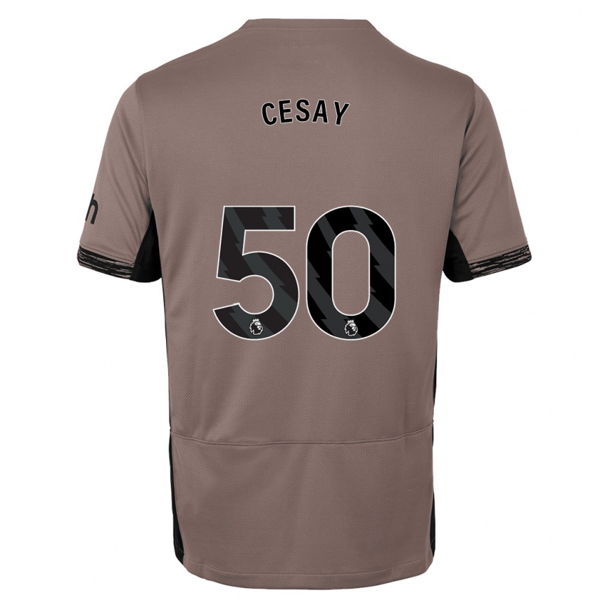 キッズフットボールカルム・セサイ#50ダークベージュサードユニフォームシャツ2023/24ジャージーユニフォーム
