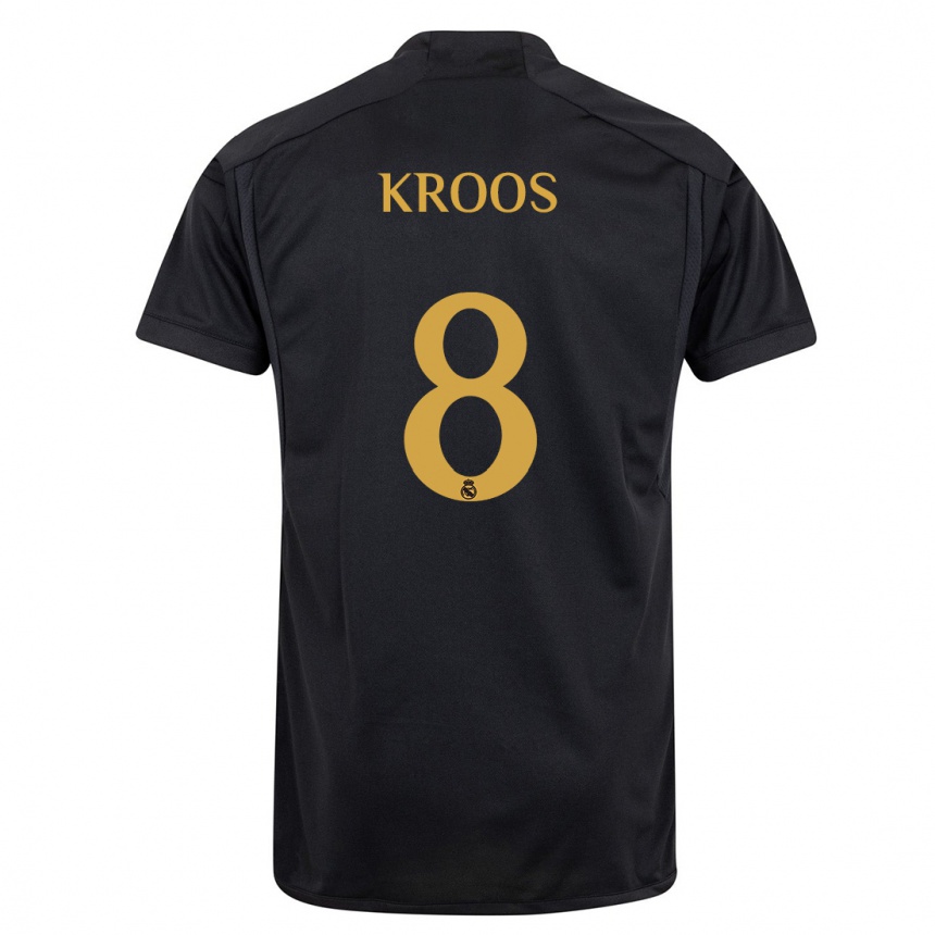 キッズフットボールトニ・クロース#8黒サードユニフォームシャツ2023/24ジャージーユニフォーム