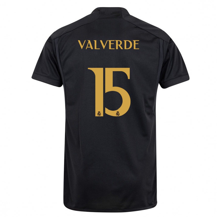 キッズフットボールフェデリコ・バルベルデ#15黒サードユニフォームシャツ2023/24ジャージーユニフォーム