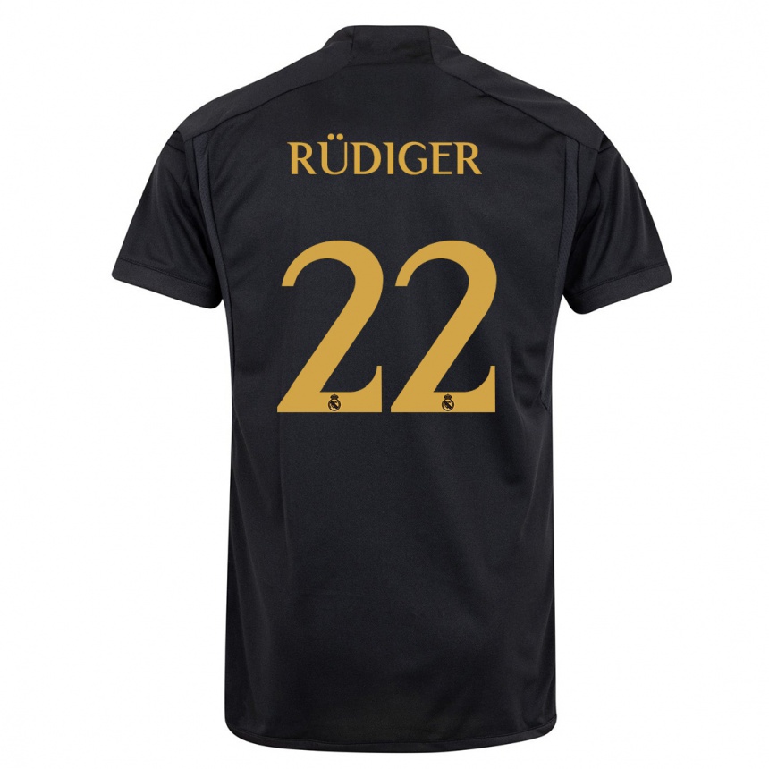 キッズフットボールアントニオ・リュディガー#22黒サードユニフォームシャツ2023/24ジャージーユニフォーム