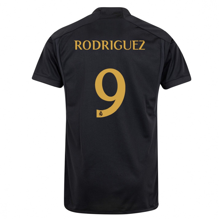 キッズフットボールアルバロ・ロドリゲス#9黒サードユニフォームシャツ2023/24ジャージーユニフォーム