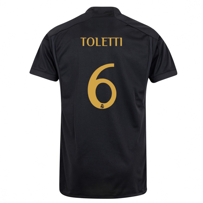 キッズフットボールサンディ・トレッティ#6黒サードユニフォームシャツ2023/24ジャージーユニフォーム