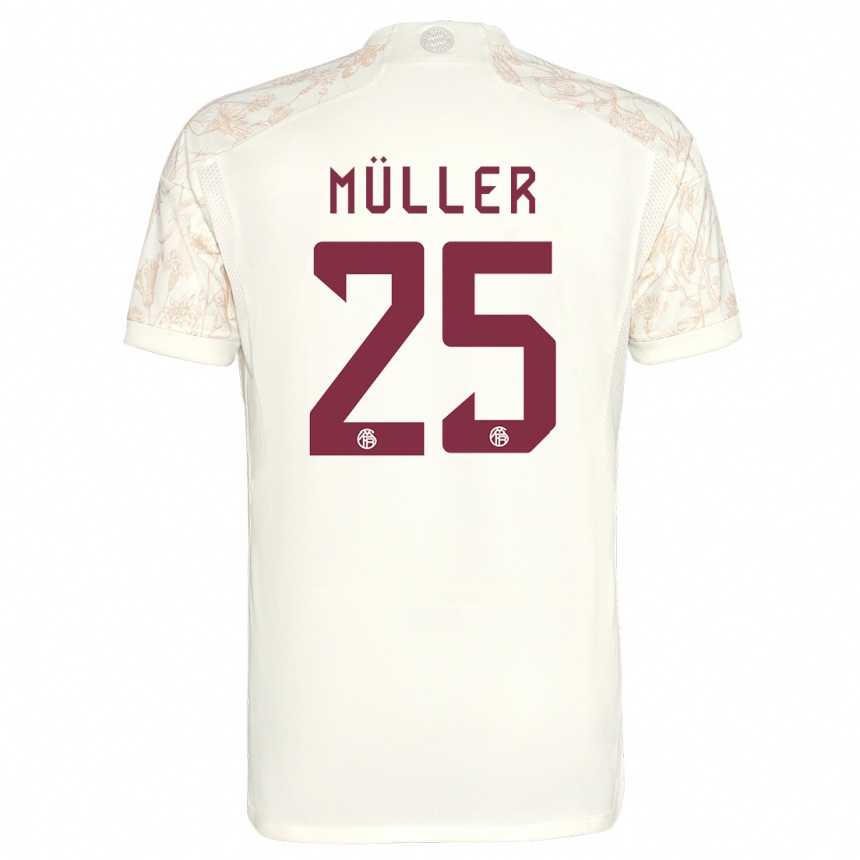 キッズフットボールトーマス・ミュラー#25オフホワイトサードユニフォームシャツ2023/24ジャージーユニフォーム