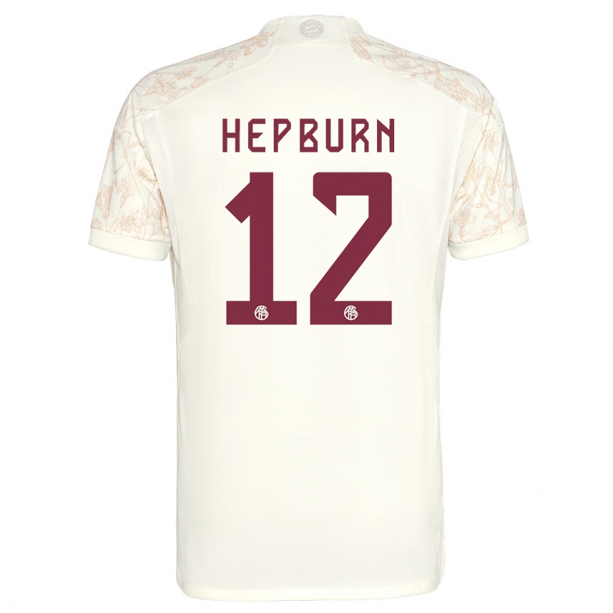 キッズフットボールバリー・ヘップバーン#12オフホワイトサードユニフォームシャツ2023/24ジャージーユニフォーム