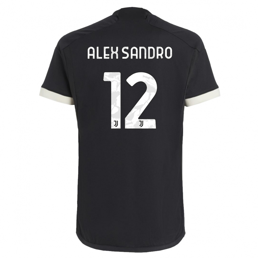 キッズフットボールアレックス・サンドロ#12黒サードユニフォームシャツ2023/24ジャージーユニフォーム