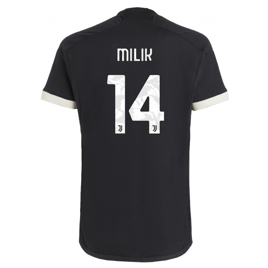 キッズフットボールアルカディウシュ・ミリク#14黒サードユニフォームシャツ2023/24ジャージーユニフォーム