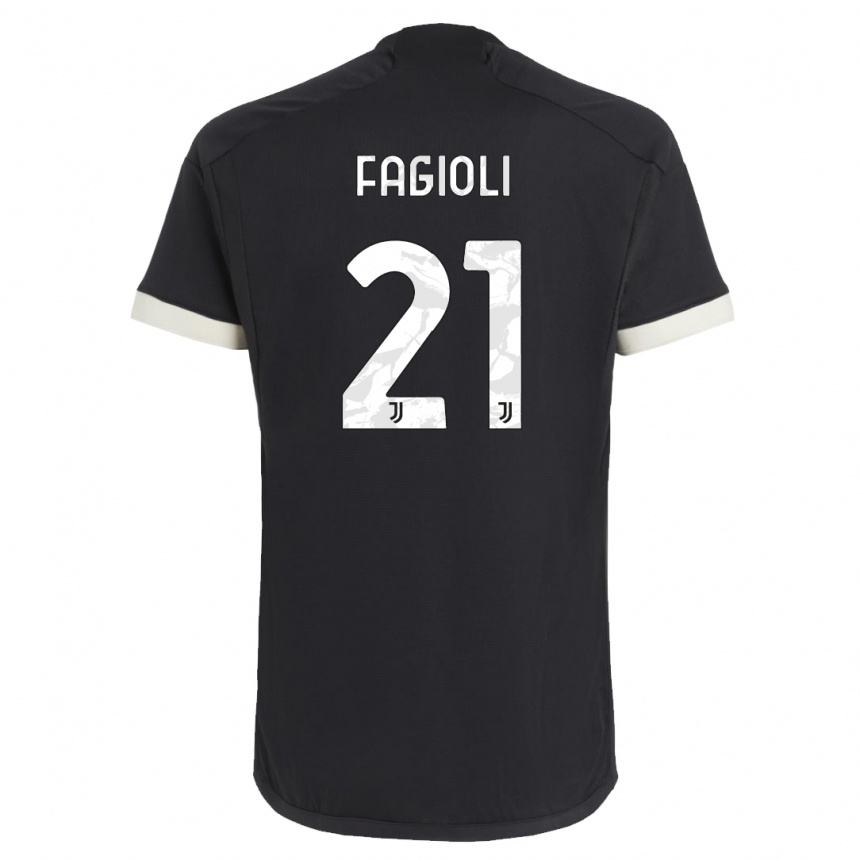 キッズフットボールニコロ・ファジョーリ#21黒サードユニフォームシャツ2023/24ジャージーユニフォーム