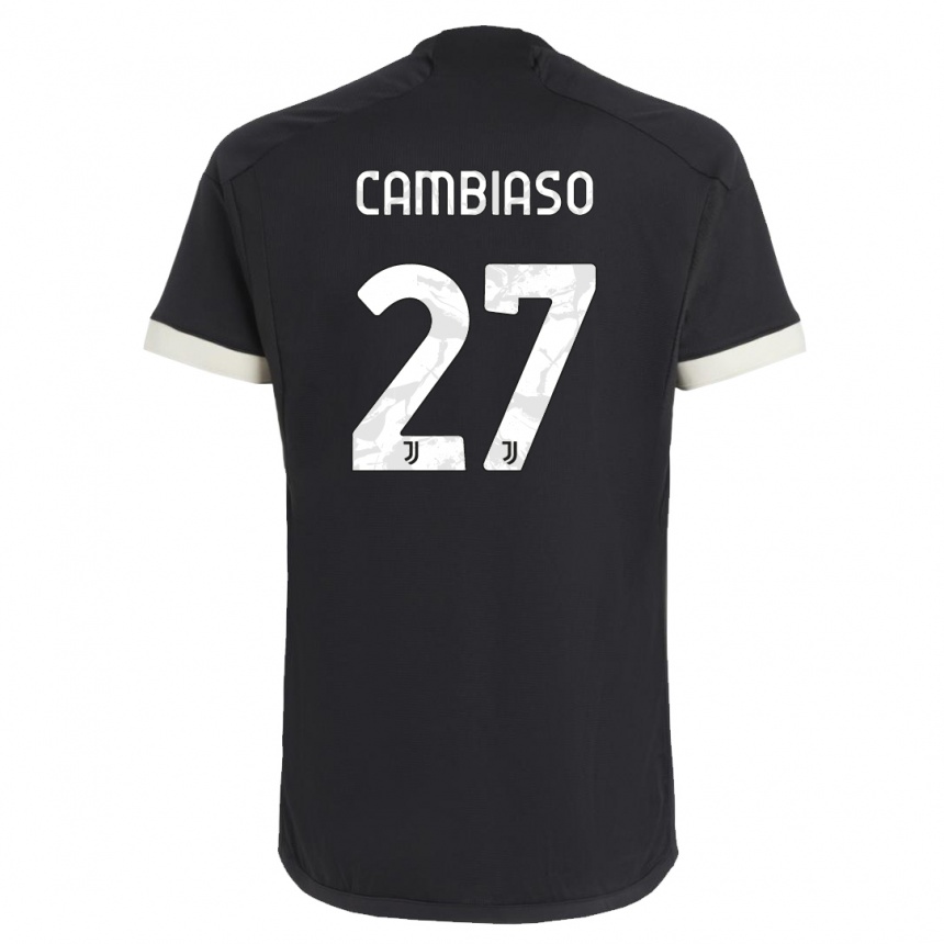 キッズフットボールアンドレア・カンビアーゾ#27黒サードユニフォームシャツ2023/24ジャージーユニフォーム