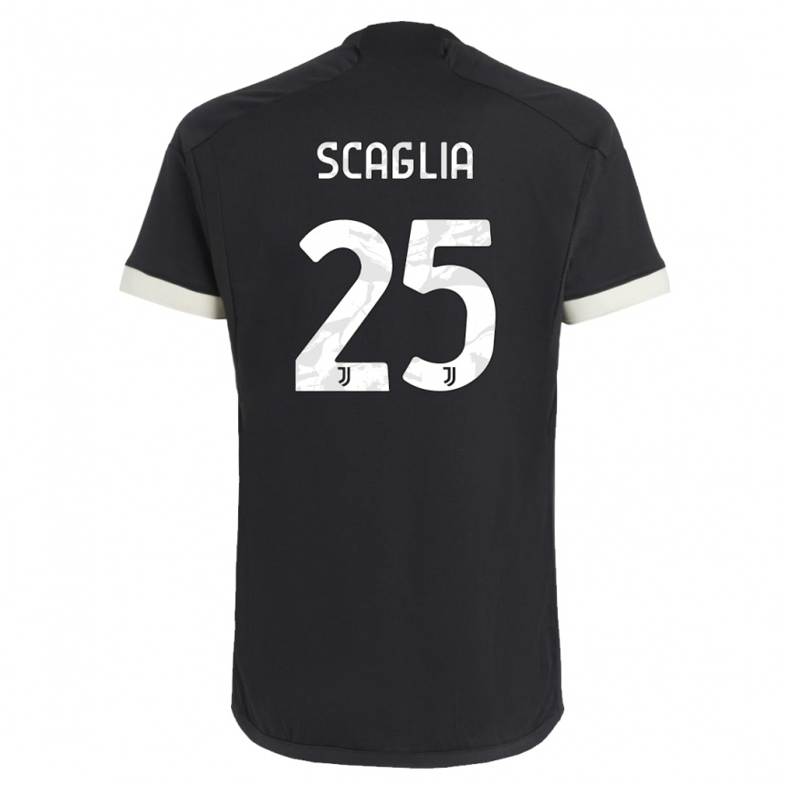 キッズフットボールシモン・スカーリャ#25黒サードユニフォームシャツ2023/24ジャージーユニフォーム
