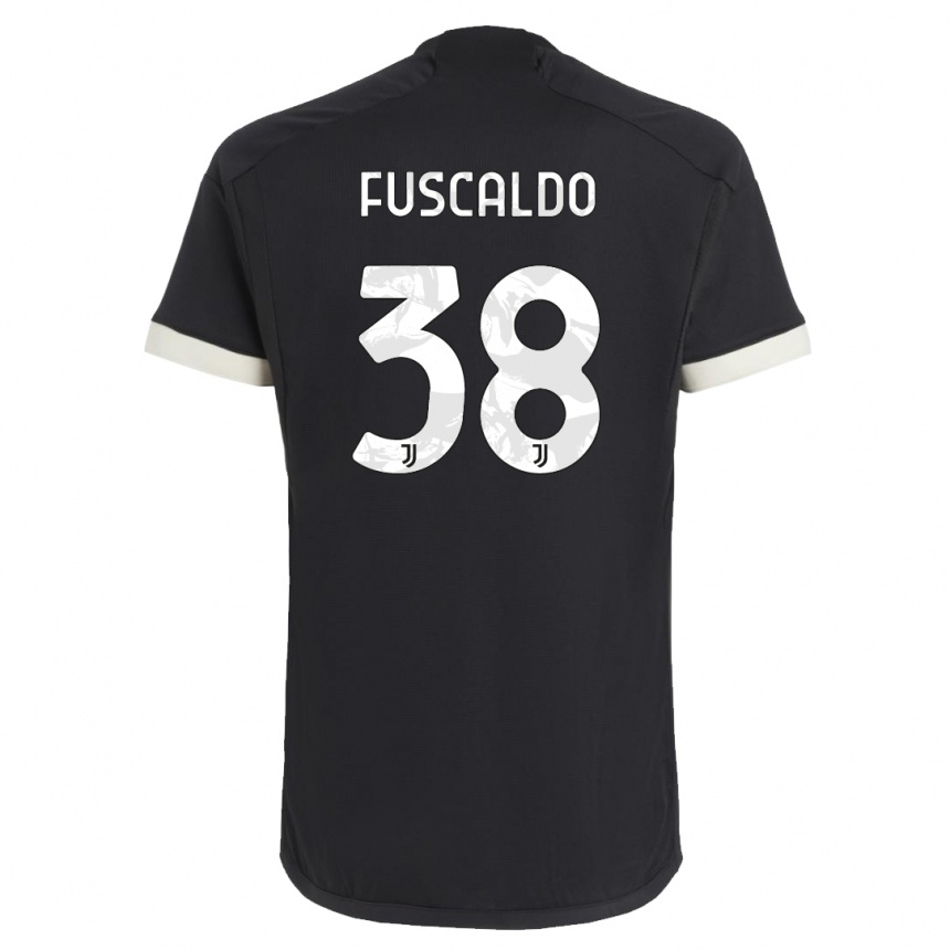 キッズフットボールマテオ・フスカルド#38黒サードユニフォームシャツ2023/24ジャージーユニフォーム