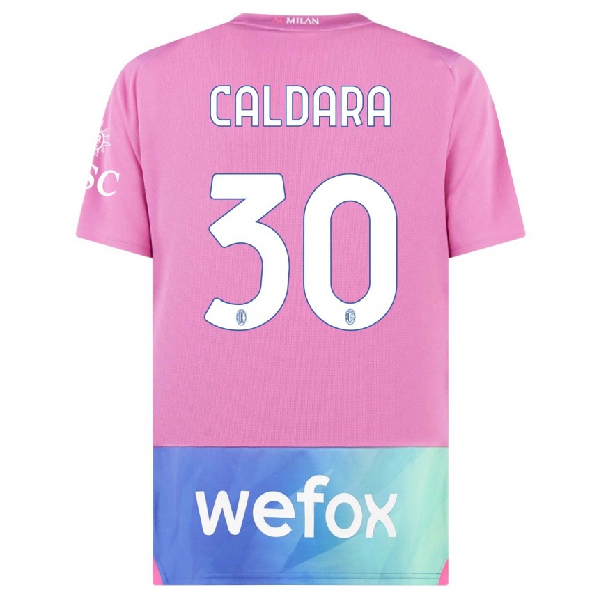 キッズフットボールマッティア・カルダーラ#30ピンクパープルサードユニフォームシャツ2023/24ジャージーユニフォーム