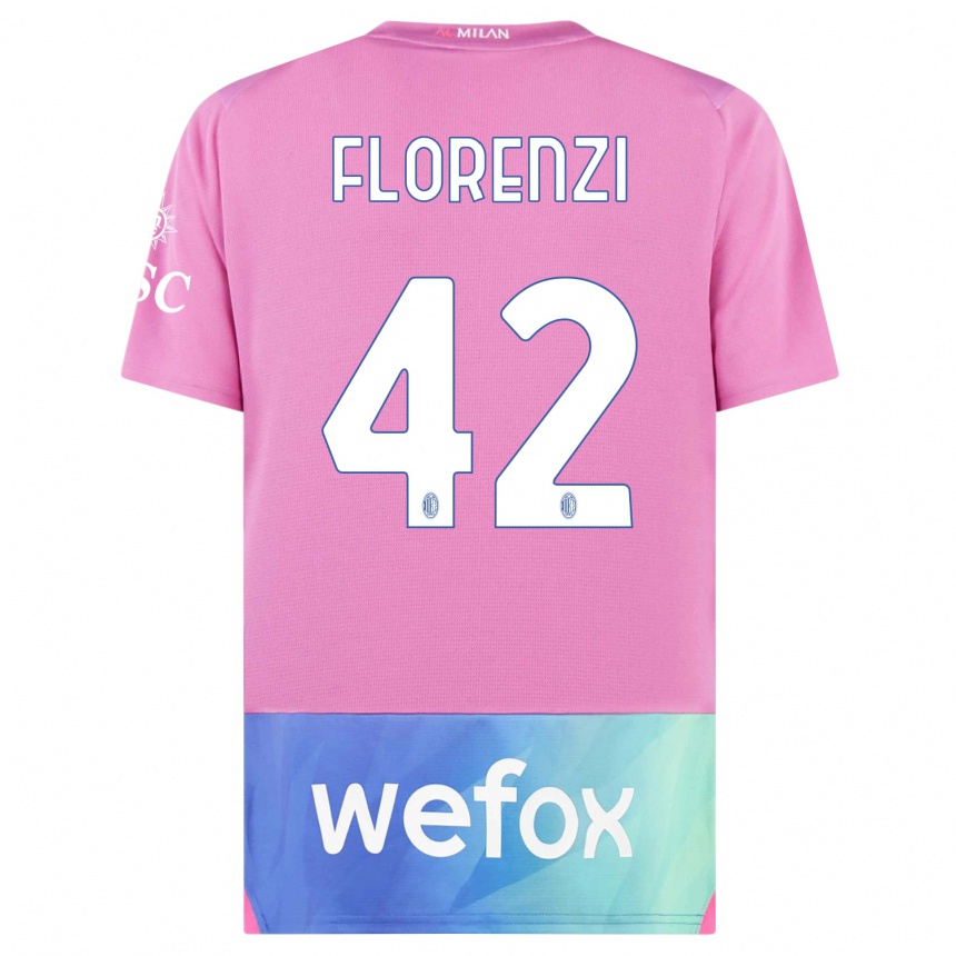 キッズフットボールアレッサンドロ・フロレンツィ#42ピンクパープルサードユニフォームシャツ2023/24ジャージーユニフォーム