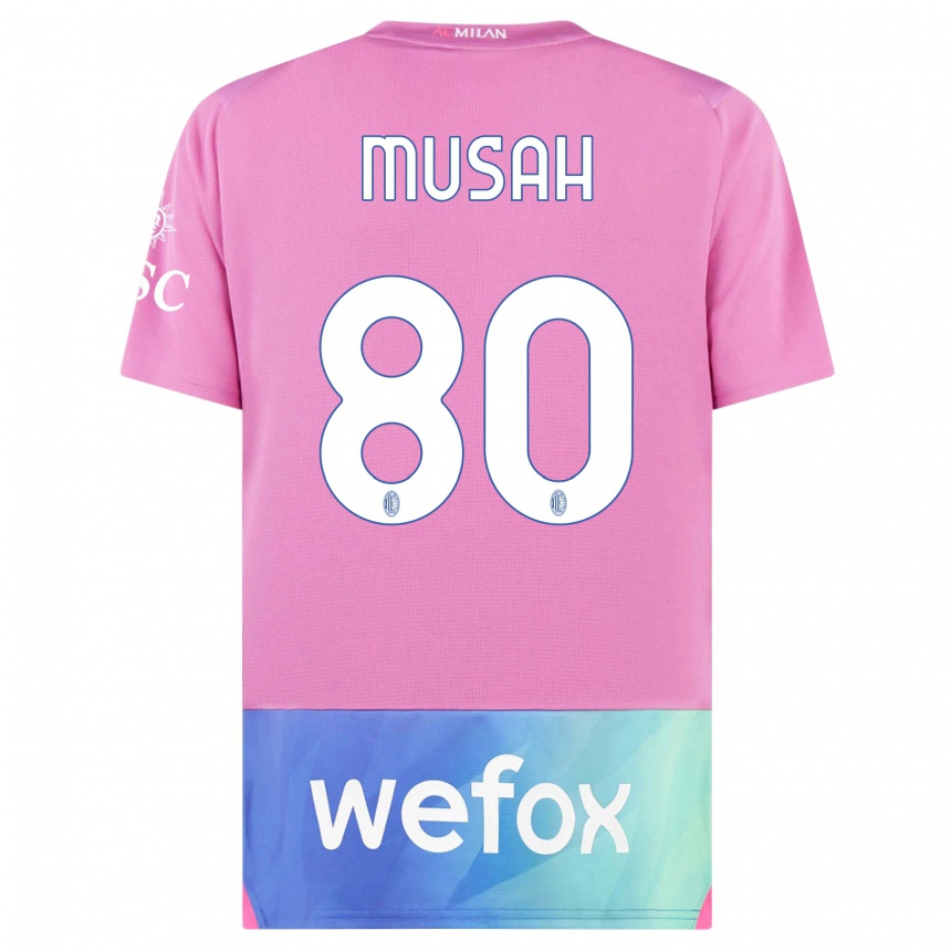 キッズフットボールユヌス・ムサ#80ピンクパープルサードユニフォームシャツ2023/24ジャージーユニフォーム