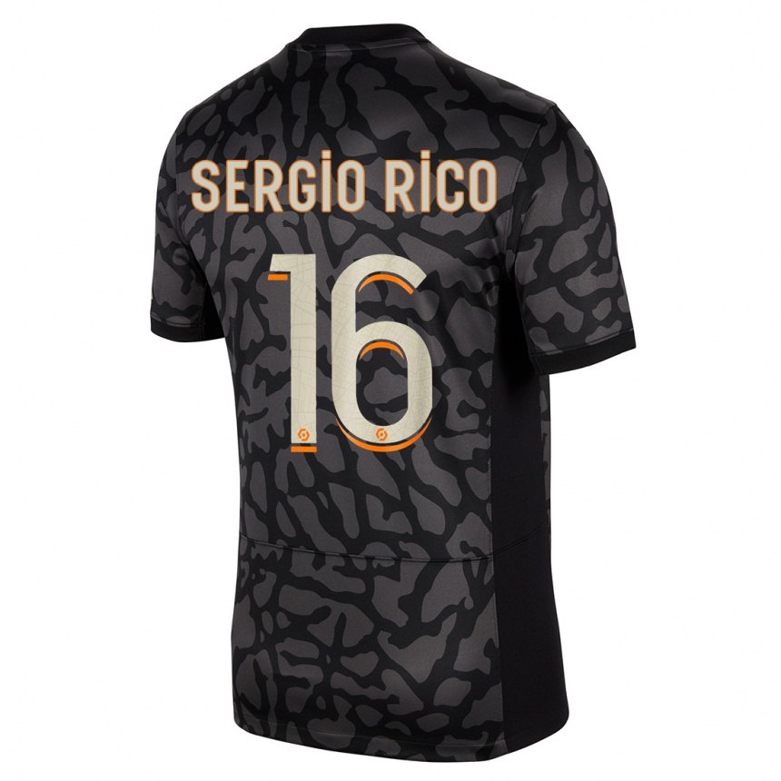 キッズフットボールセルヒオ・リコ#16黒サードユニフォームシャツ2023/24ジャージーユニフォーム