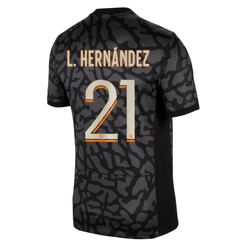キッズフットボールリュカ・エルナンデス#21黒サードユニフォームシャツ2023/24ジャージーユニフォーム