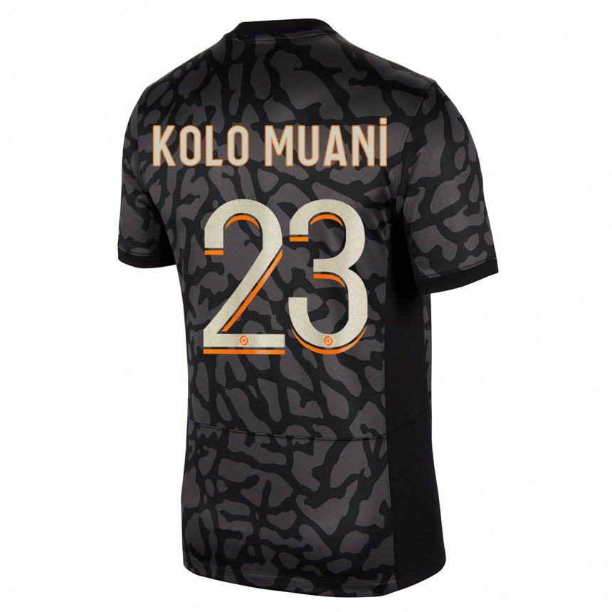 キッズフットボールランダル・コロ・ムアニ#23黒サードユニフォームシャツ2023/24ジャージーユニフォーム