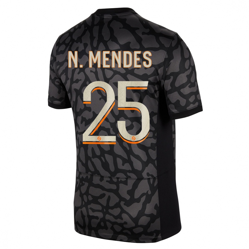 キッズフットボールヌーノ・メンデス#25黒サードユニフォームシャツ2023/24ジャージーユニフォーム