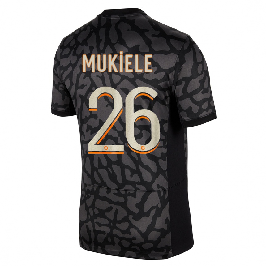 キッズフットボールノルディ・ムキエレ#26黒サードユニフォームシャツ2023/24ジャージーユニフォーム
