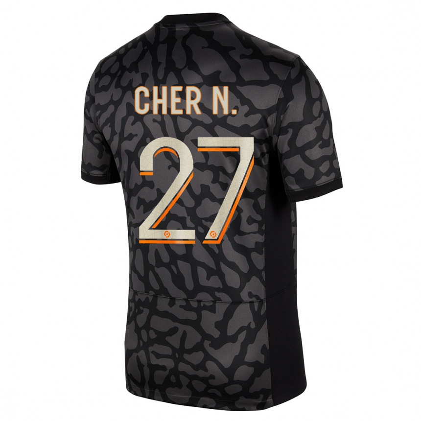 キッズフットボールシェール・ンドゥール#27黒サードユニフォームシャツ2023/24ジャージーユニフォーム