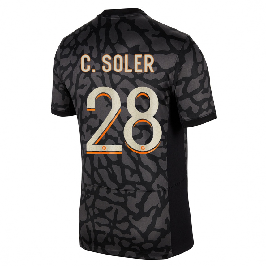 キッズフットボールカルロス・ソレール#28黒サードユニフォームシャツ2023/24ジャージーユニフォーム