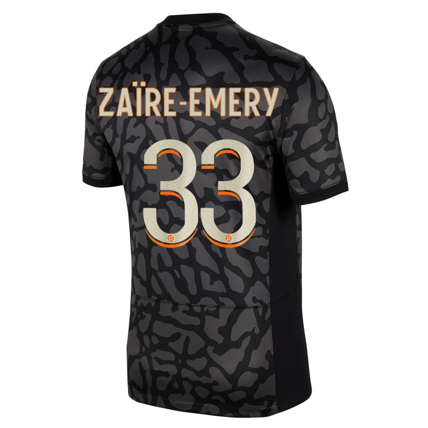 キッズフットボールウォーレン・ザイール・エメリ#33黒サードユニフォームシャツ2023/24ジャージーユニフォーム