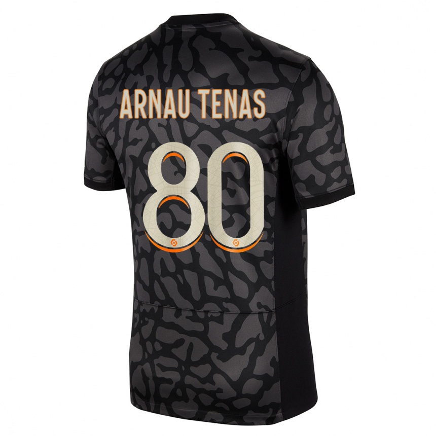 キッズフットボールアルナウ・テナス#80黒サードユニフォームシャツ2023/24ジャージーユニフォーム