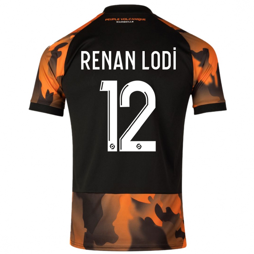 キッズフットボールレナン・ロディ#12ブラックオレンジサードユニフォームシャツ2023/24ジャージーユニフォーム