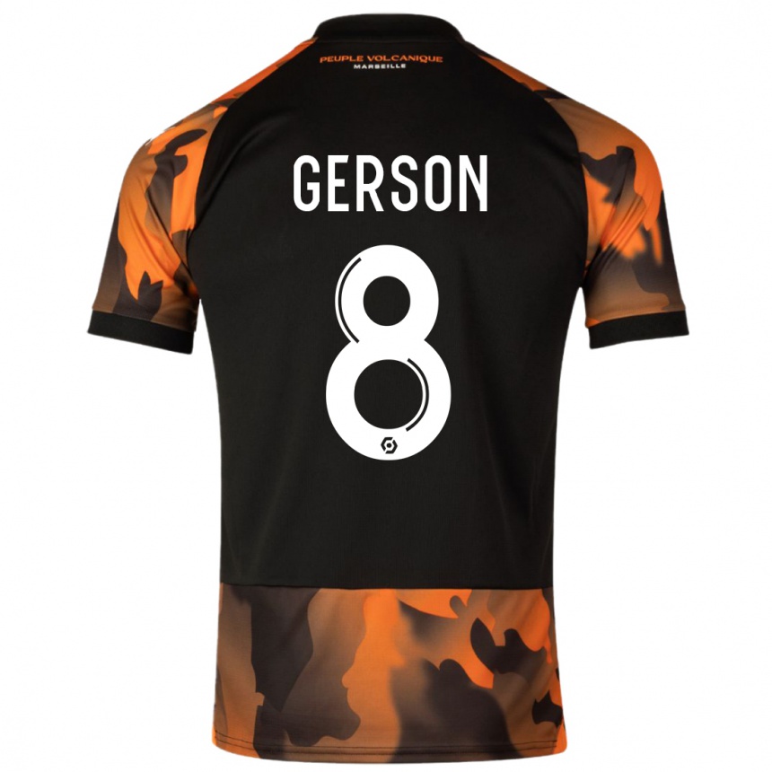 キッズフットボールゲルソン#8ブラックオレンジサードユニフォームシャツ2023/24ジャージーユニフォーム