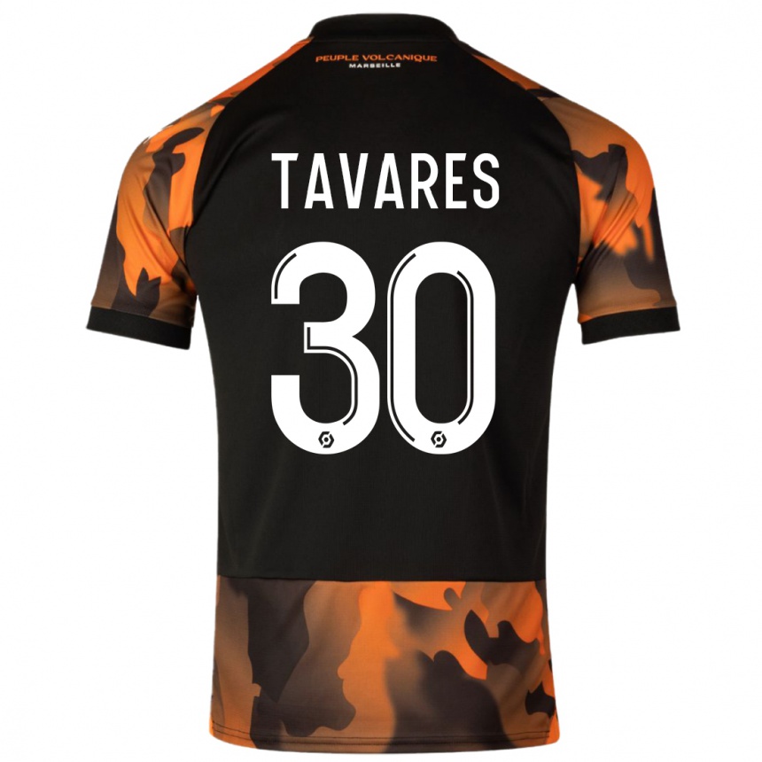キッズフットボールヌノ・タヴァレス#30ブラックオレンジサードユニフォームシャツ2023/24ジャージーユニフォーム