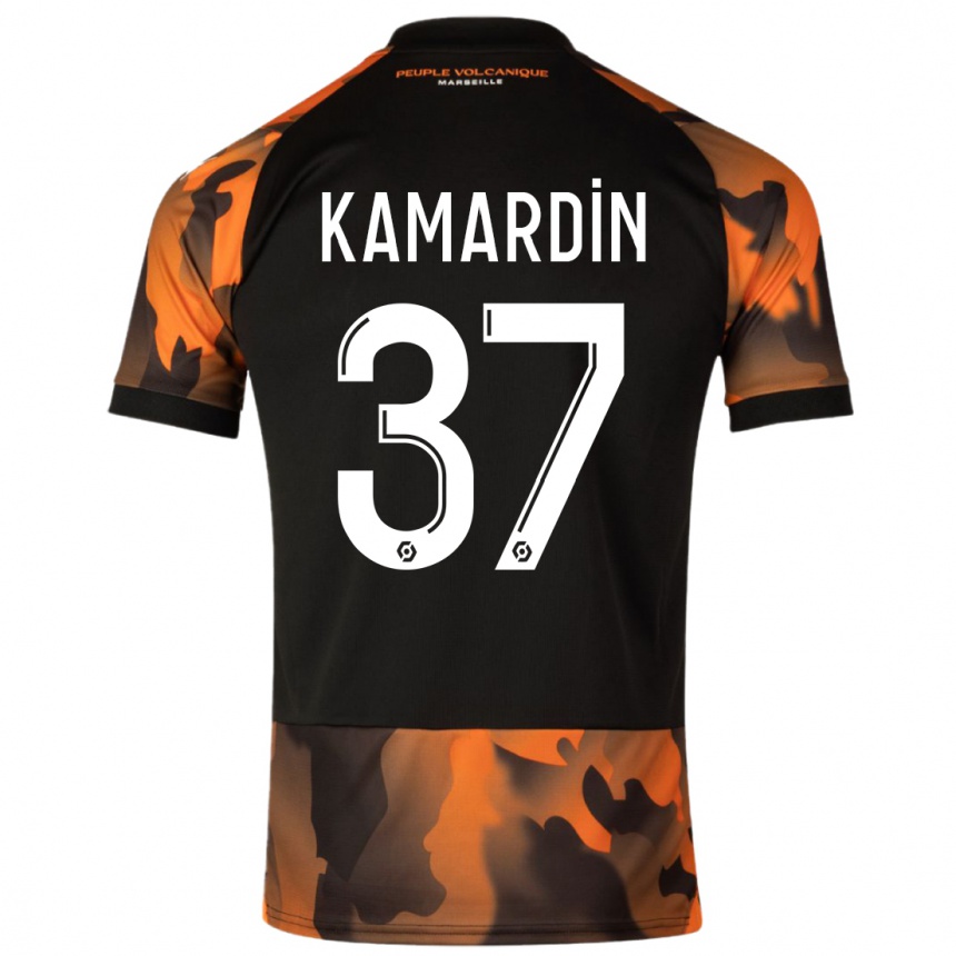 キッズフットボールアーロン・カマルダン#37ブラックオレンジサードユニフォームシャツ2023/24ジャージーユニフォーム