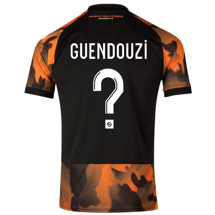 キッズフットボールMilan Guendouzi Olie#0ブラックオレンジサードユニフォームシャツ2023/24ジャージーユニフォーム