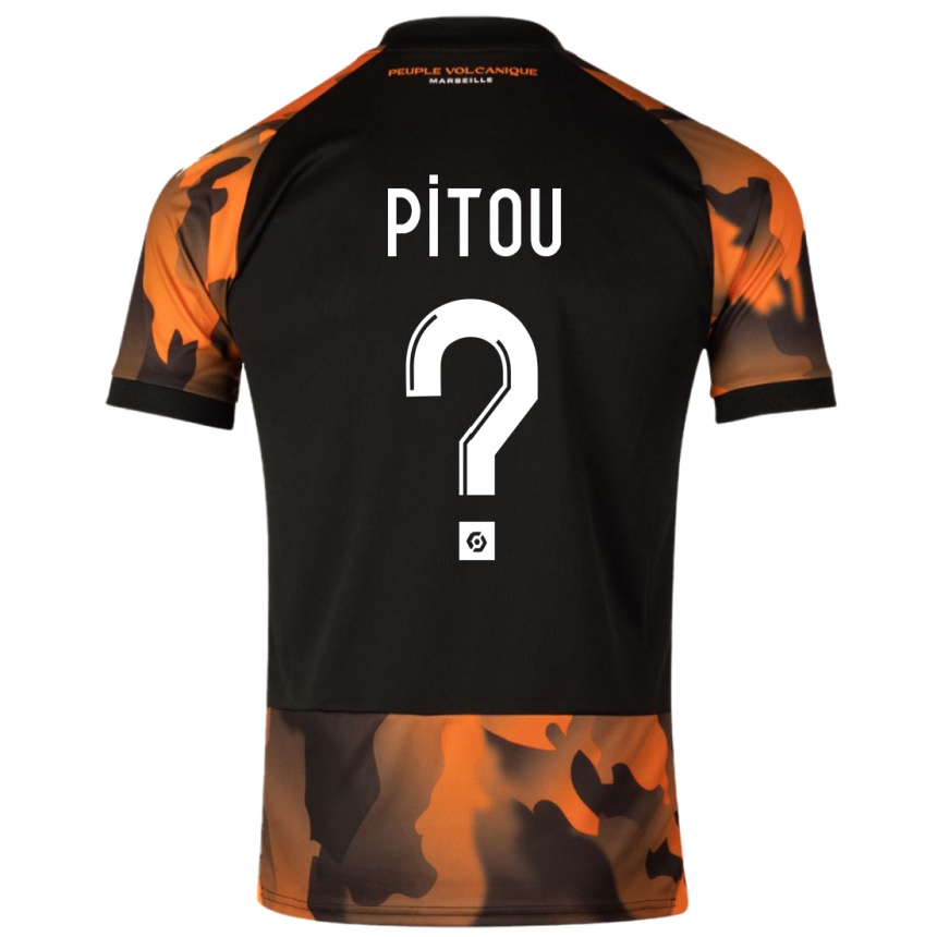 キッズフットボールJonathan Pitou#0ブラックオレンジサードユニフォームシャツ2023/24ジャージーユニフォーム