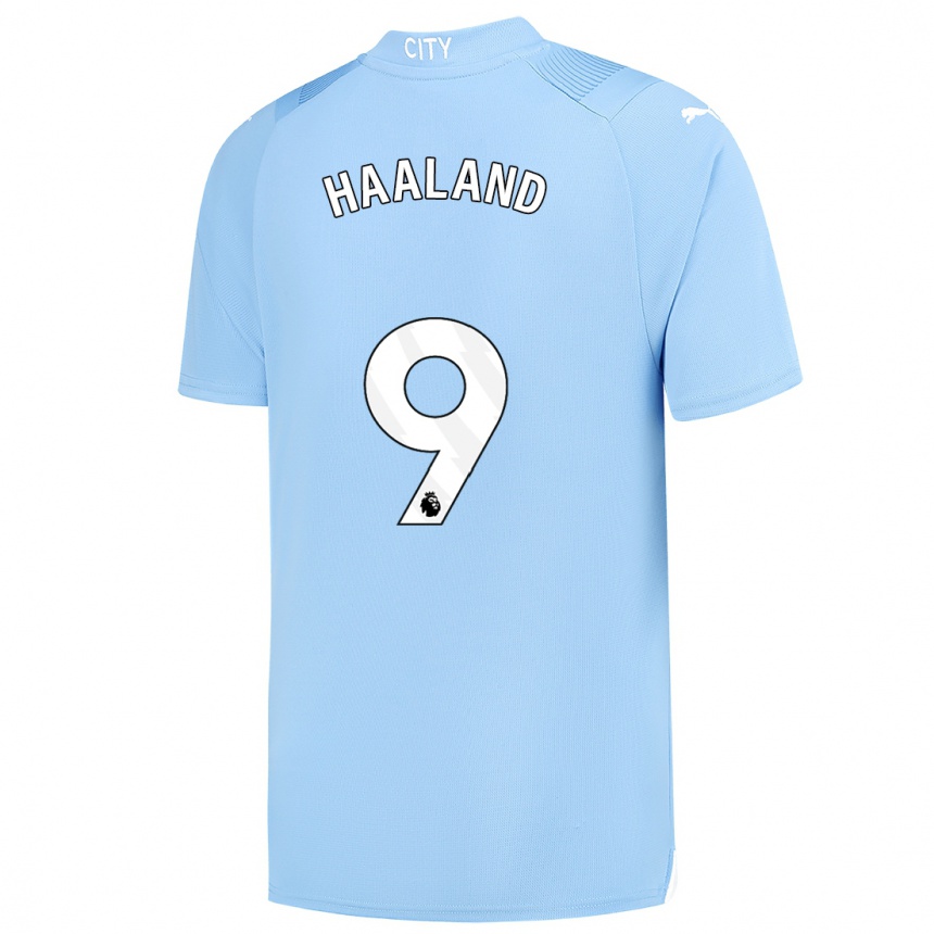 メンズフットボールアーリング・ブラウト・ハーランド#9ライトブルーホームシャツ2023/24ジャージーユニフォーム