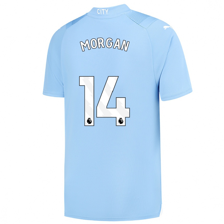 メンズフットボールエスメ・モーガン#14ライトブルーホームシャツ2023/24ジャージーユニフォーム