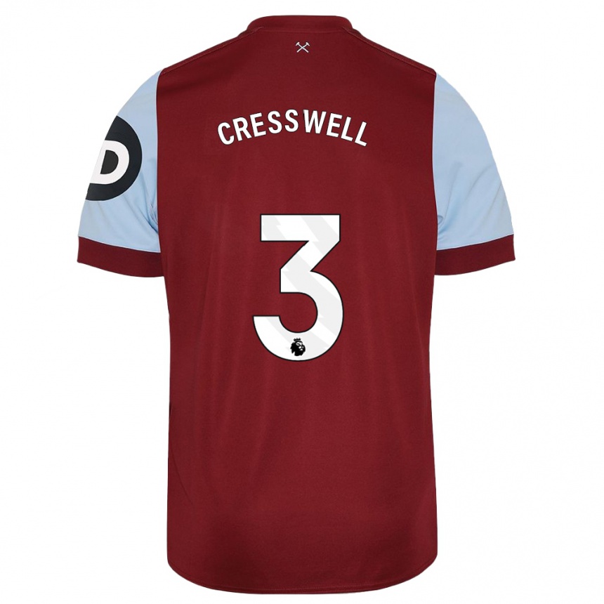 メンズフットボールアーロン・クレスウェル#3マルーンホームシャツ2023/24ジャージーユニフォーム