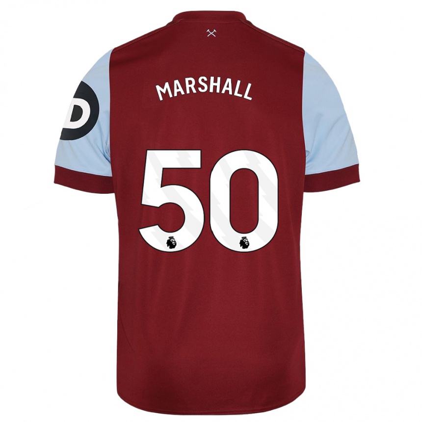メンズフットボールカラムマーシャル#50マルーンホームシャツ2023/24ジャージーユニフォーム