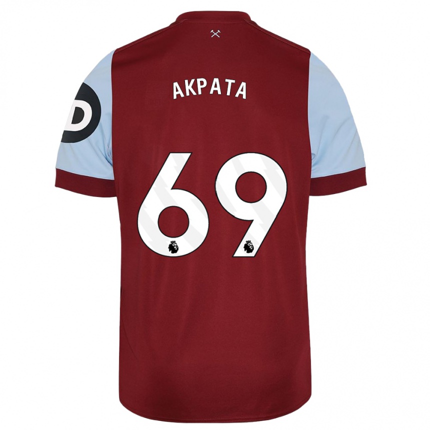 メンズフットボールタイロン・アクパタ#69マルーンホームシャツ2023/24ジャージーユニフォーム