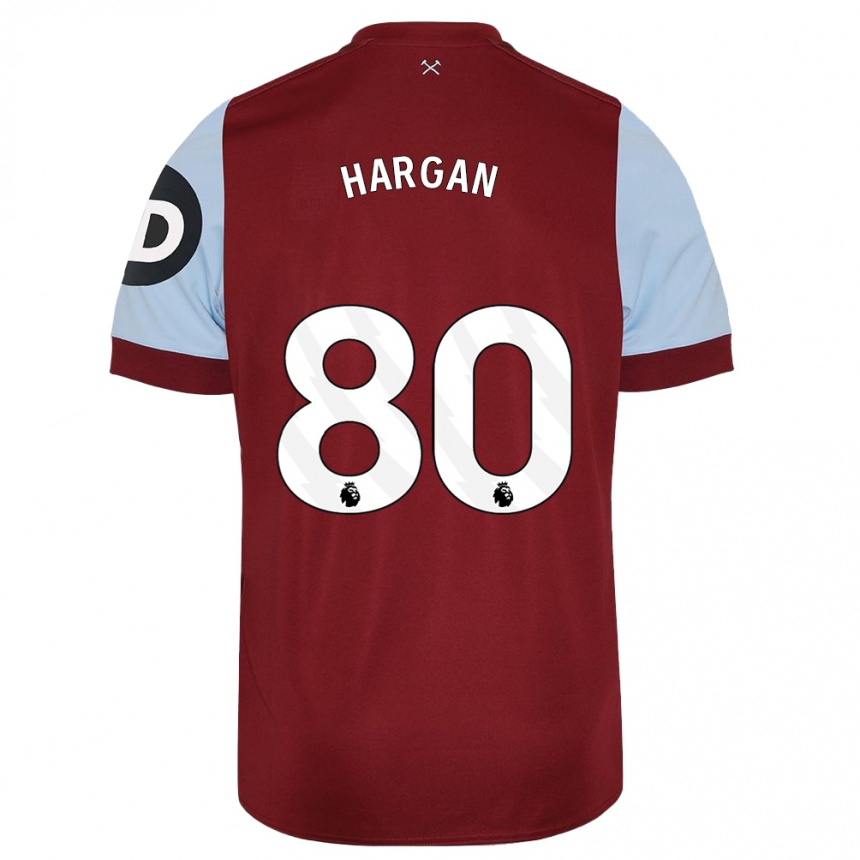 メンズフットボールライリー・ハーガン#80マルーンホームシャツ2023/24ジャージーユニフォーム