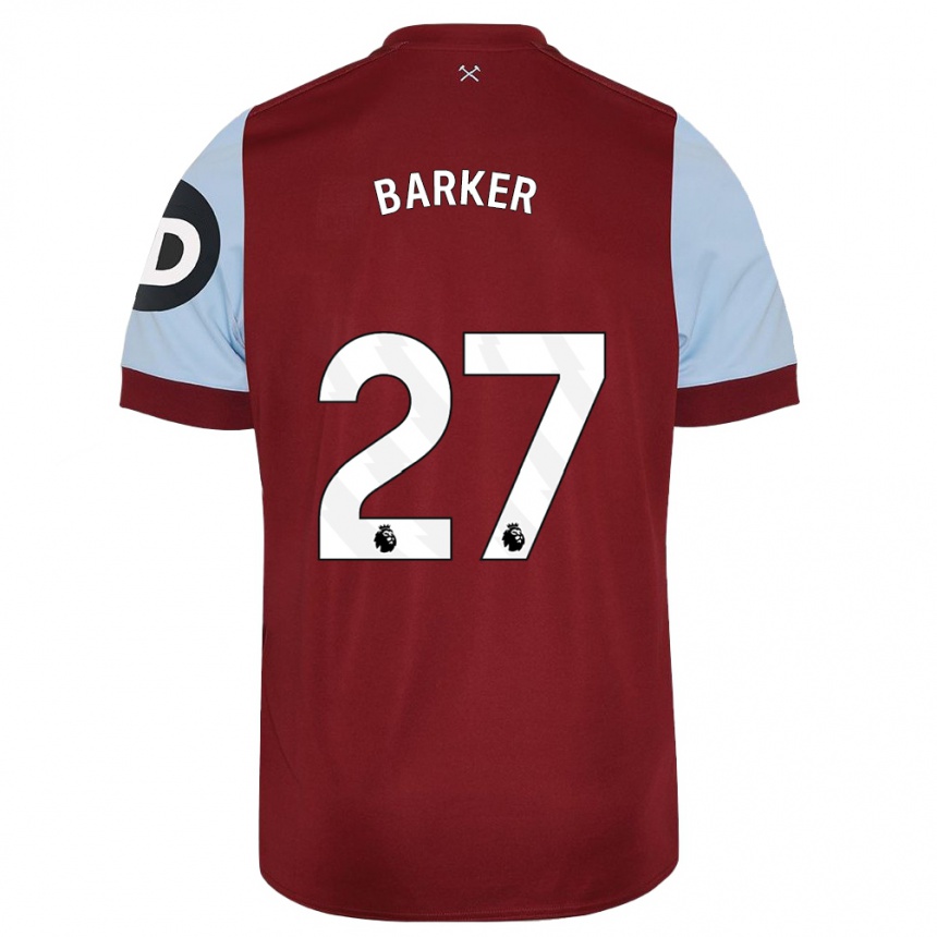 メンズフットボールメイシー・バーカー#27マルーンホームシャツ2023/24ジャージーユニフォーム