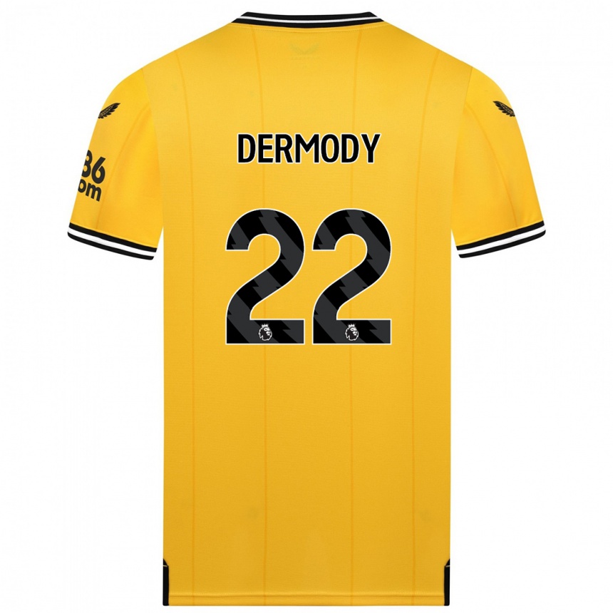 メンズフットボールヘレン・ダーモディ#22黄色ホームシャツ2023/24ジャージーユニフォーム