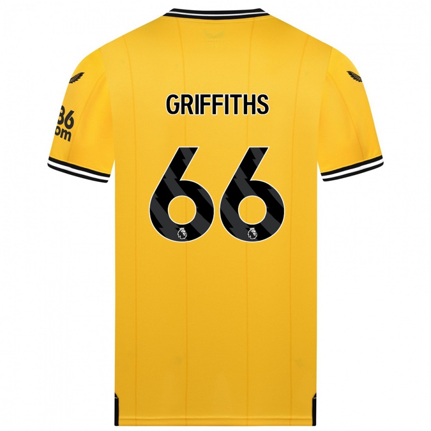 メンズフットボールハーベイグリフィス#66黄色ホームシャツ2023/24ジャージーユニフォーム