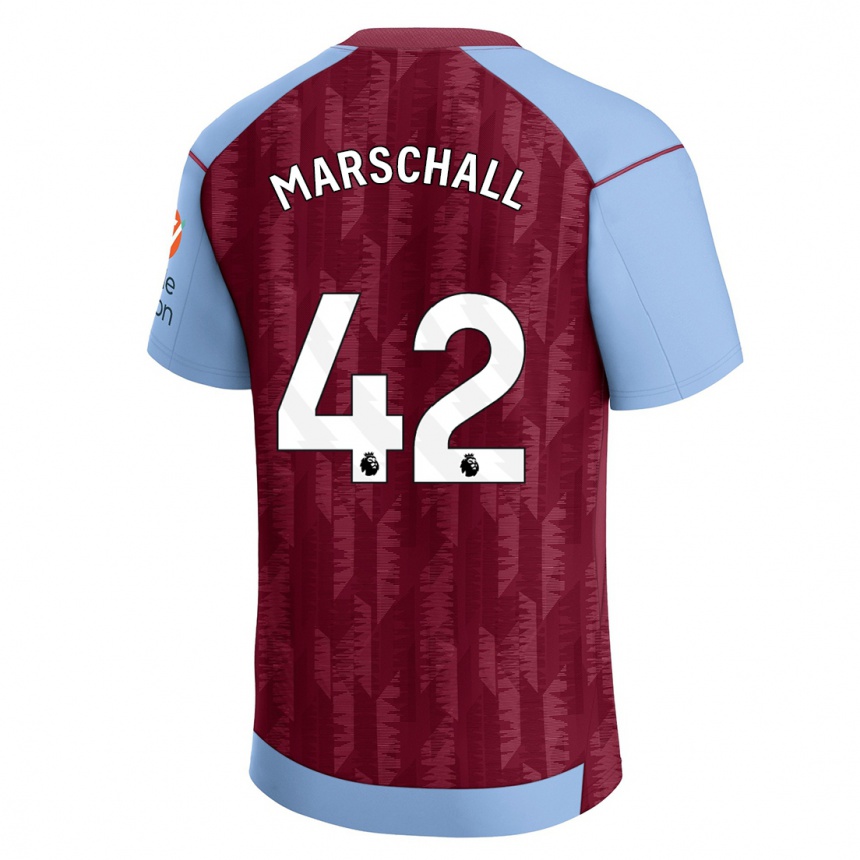 メンズフットボールフィリップ・マーシャル#42クラレットブルーホームシャツ2023/24ジャージーユニフォーム