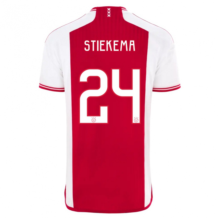 メンズフットボールアイリス・スティケマ#24赤白ホームシャツ2023/24ジャージーユニフォーム