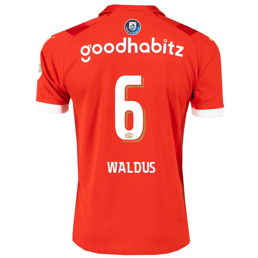 メンズフットボールマルシュカ・ヴァルドゥス#6赤ホームシャツ2023/24ジャージーユニフォーム