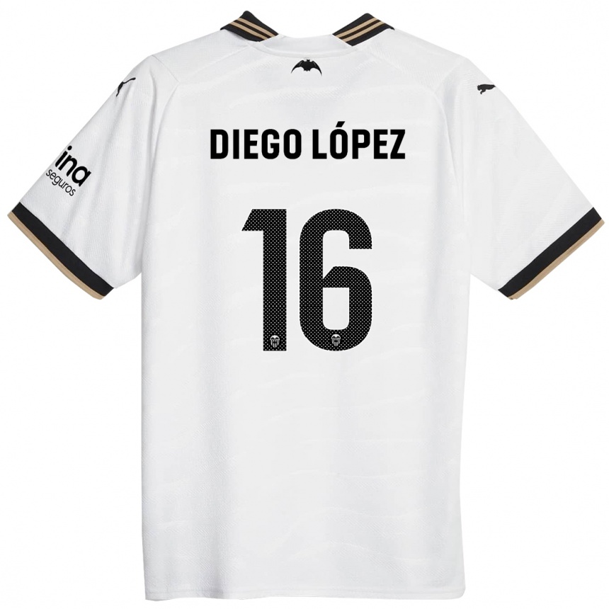メンズフットボールディエゴ・ロペス・ロドリゲス#16白ホームシャツ2023/24ジャージーユニフォーム