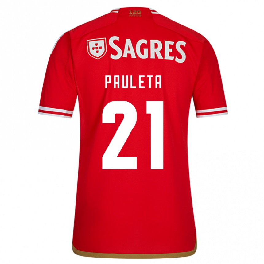 メンズフットボールペドロ・パウレタ#21赤ホームシャツ2023/24ジャージーユニフォーム