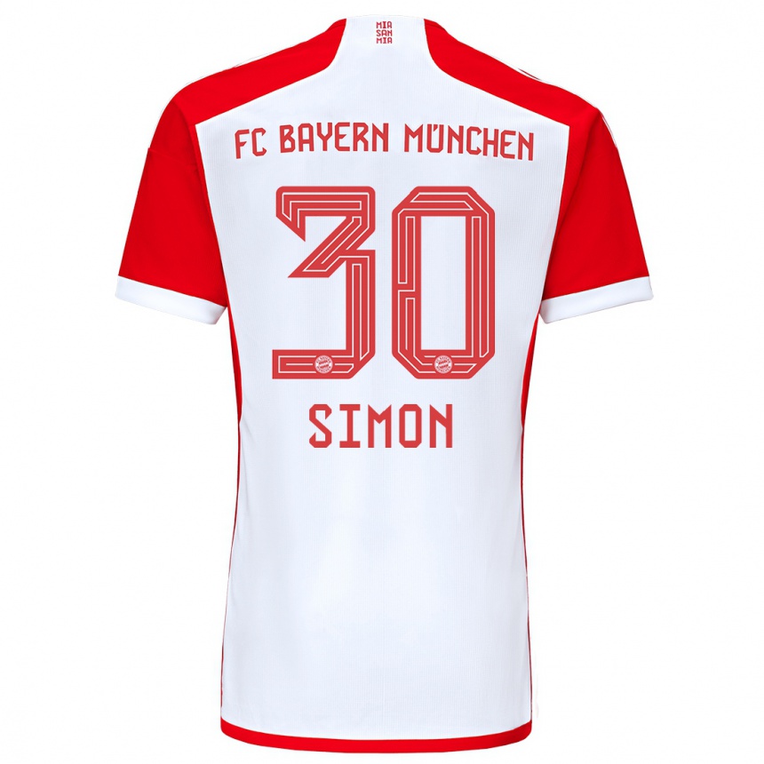 メンズフットボールカロリン・サイモン#30赤白ホームシャツ2023/24ジャージーユニフォーム